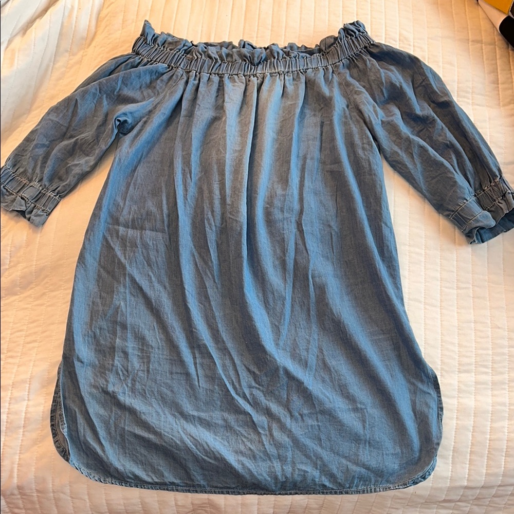 Blue Off-Shoulder Denim Dress